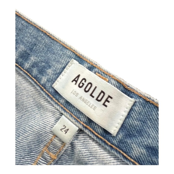 Agolde 90’s Jean Distressed Mid Rise Women’s Size 24X28 Light Blue Frayed Cotton - Picture 5 of 13